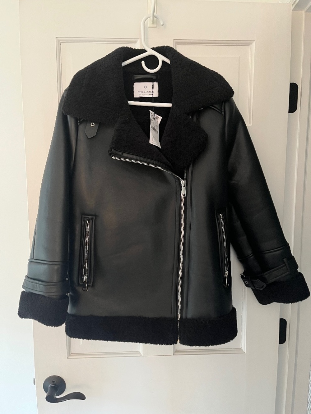 NWT Stradivarius Faux Leather/Shearling Coat